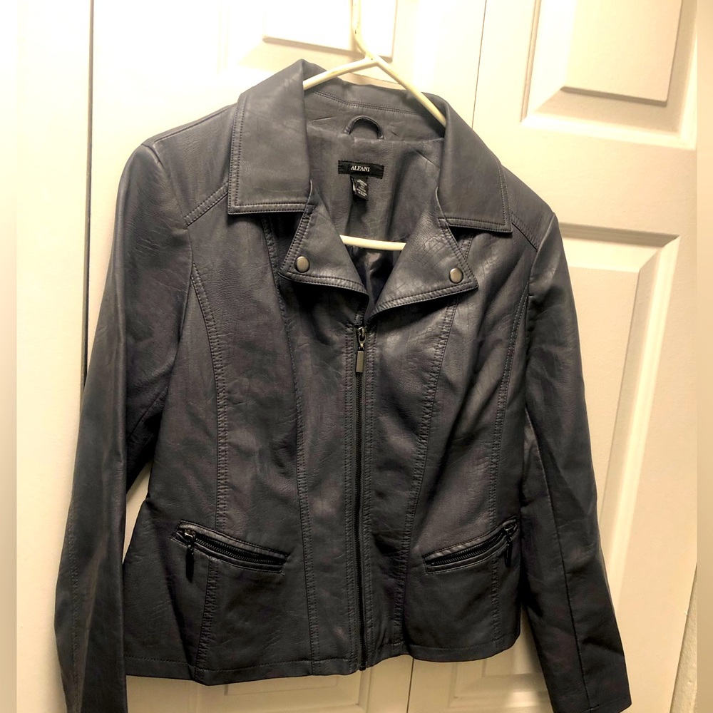Alfani Women’s Light Grey Leather Full Zip Jacket Size Small